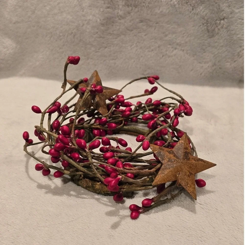 Small Rustic Berry Candle Ring Wreath‎ Twig Star Farmhouse Primitive Decor